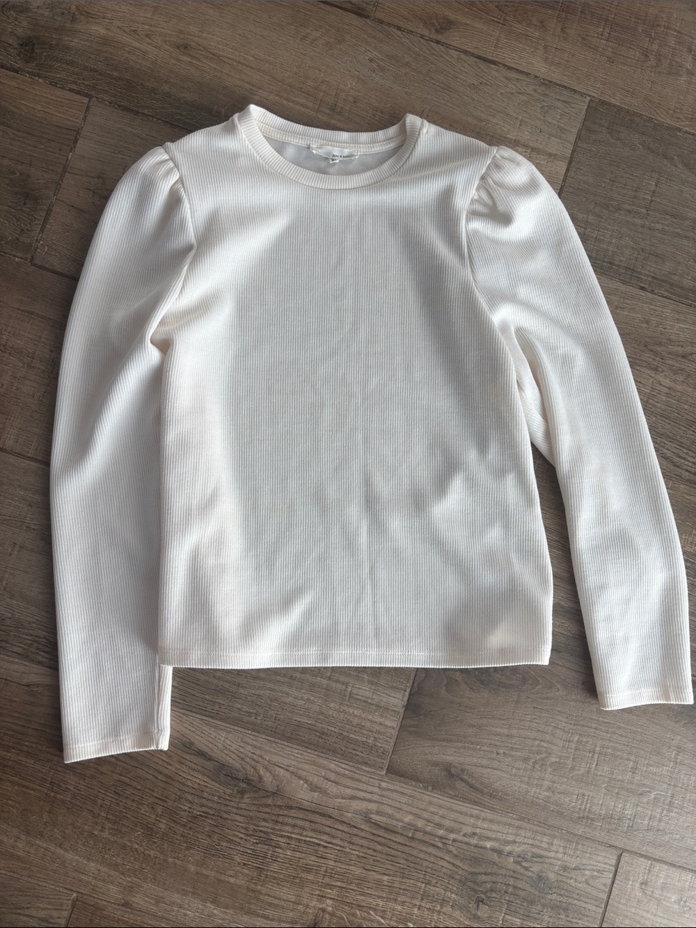 june & hudson Cream Ribbed Long Sleeve Top with Puff Shoulders